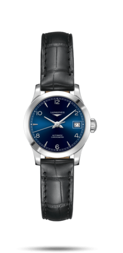 Longines Record 26mm Stainless Steel / Blue-Arabic / Alligator L2.320.4.96.2