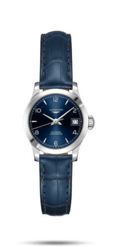 Longines Record 26mm Stainless Steel / Blue-Arabic / Alligator L2.320.4.96.4