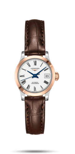 Longines Record 26mm Stainless Steel / Pink Gold / White-Roman / Alligator L2.320.5.11.2
