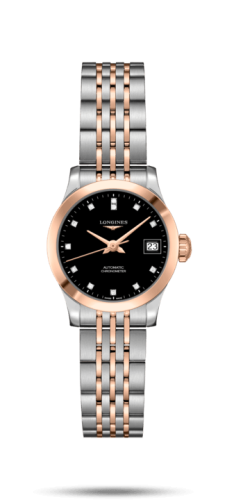 Longines Record 26mm Stainless Steel / Pink Gold / Black-Diamond / Bracelet L2.320.5.57.7