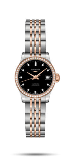 Longines Record 26mm Stainless Steel / Pink Gold / Diamond / Black-Diamond / Bracelet L2.320.5.59.7