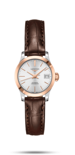 Longines Record 26mm Stainless Steel / Pink Gold / Silver / Alligator L2.320.5.72.2