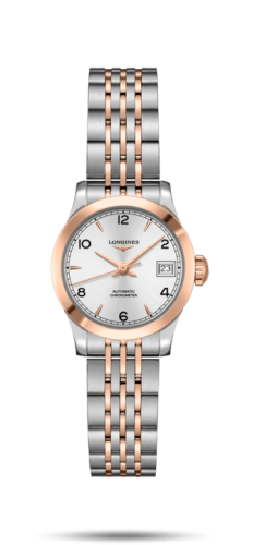 Longines Record 26mm Stainless Steel / Pink Gold / Silver-Arabic / Bracelet L2.320.5.76.7