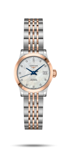 Longines Record 26mm Stainless Steel / Pink Gold / MOP-Diamond / Bracelet L2.320.5.87.7
