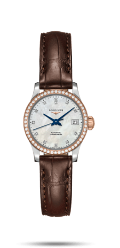 Longines Record 26mm Stainless Steel / Pink Gold / Diamond / MOP-Diamond / Alligator L2.320.5.89.2