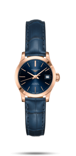 Longines Record 26mm Stainless Pink Gold / Blue / Alligator L2.320.8.92.2