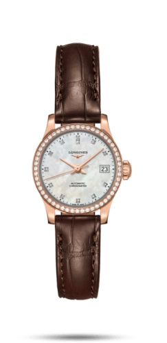 Longines Record 26mm Stainless Pink Gold / Diamond / MOP-Diamond / Alligator L2.320.9.87.2