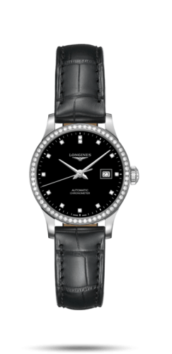 Longines Record 30mm Stainless Steel / Diamond / Black-Diamond / Alligator L2.321.0.57.2