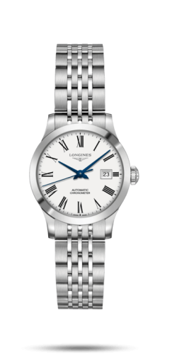 Longines Record 30mm Stainless Steel / White Roman / Bracelet L2.321.4.11.6