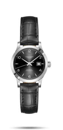 Longines Record 30mm Stainless Steel / Black-Arabic / Alligator L2.321.4.56.2