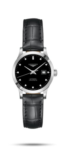 Longines Record 30mm Stainless Steel / Black-Diamond / Alligator L2.321.4.57.2
