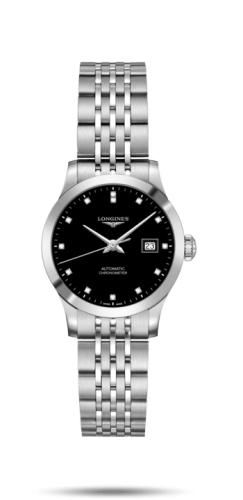 Longines Record 30mm Stainless Steel / Black-Diamond / Bracelet L2.321.4.57.6