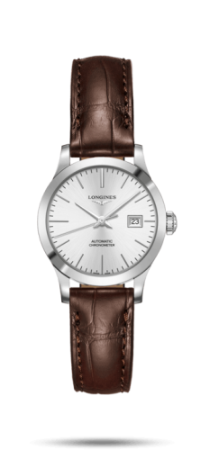Longines Record 30mm Stainless Steel / Silver / Alligator L2.321.4.72.2