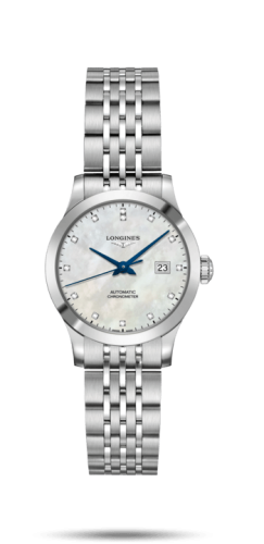 Longines Record 30mm Stainless Steel / MOP-Diamond / Bracelet L2.321.4.87.6