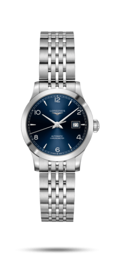Longines Record 30mm Stainless Steel / Blue-Arabic / Bracelet L2.321.4.96.6