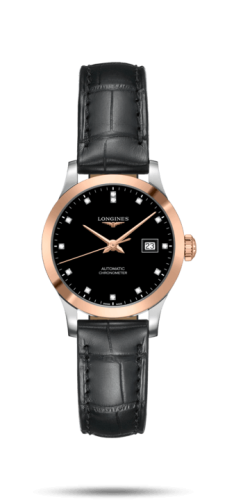 Longines Record 30mm Stainless Steel / Pink Gold / Black-Diamond / Alligator L2.321.5.57.2