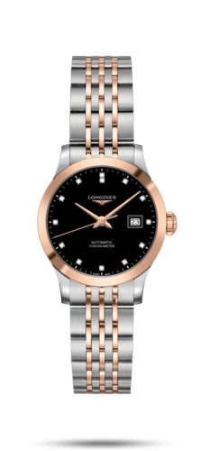 Longines Record 30mm Stainless Steel / Pink Gold / Black-Diamond / Bracelet L2.321.5.57.7