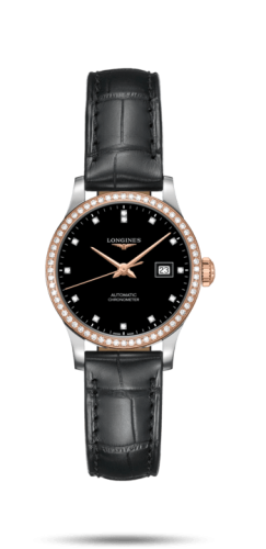 Longines Record 30mm Stainless Steel / Pink Gold / Diamond / Black-Diamond / Alligator L2.321.5.59.2