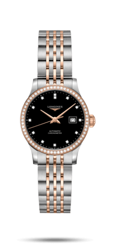 Longines Record 30mm Stainless Steel / Pink Gold / Diamond / Black-Diamond / Bracelet L2.321.5.59.7