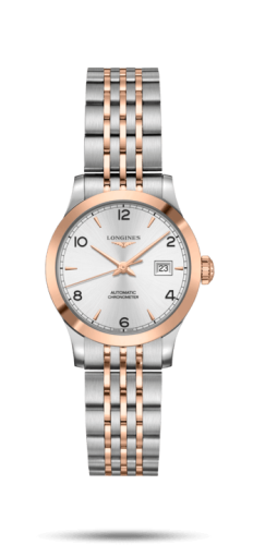 Longines Record 30mm Stainless Steel / Pink Gold / Silver-Arabic / Bracelet L2.321.5.76.7