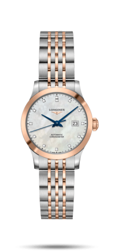 Longines Record 30mm Stainless Steel / Pink Gold / MOP-Diamond / Bracelet L2.321.5.87.7