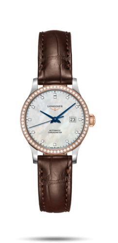 Longines Record 30mm Stainless Steel / Pink Gold / Diamond / MOP-Diamond / Alligator L2.321.5.89.2