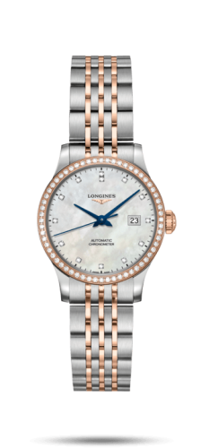 Longines Record 30mm Stainless Steel / Pink Gold / Diamond / MOP-Diamond / Bracelet L2.321.5.89.7