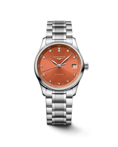 Longines Master Collection Date 34 Stainless Steel / Orange - Diamond / Bracelet L2.357.4.08.6