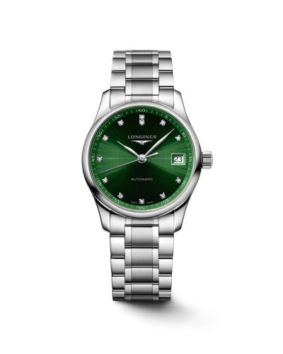 Longines Master Collection Date 34 Stainless Steel / Green - Diamond / Bracelet L2.357.4.99.6