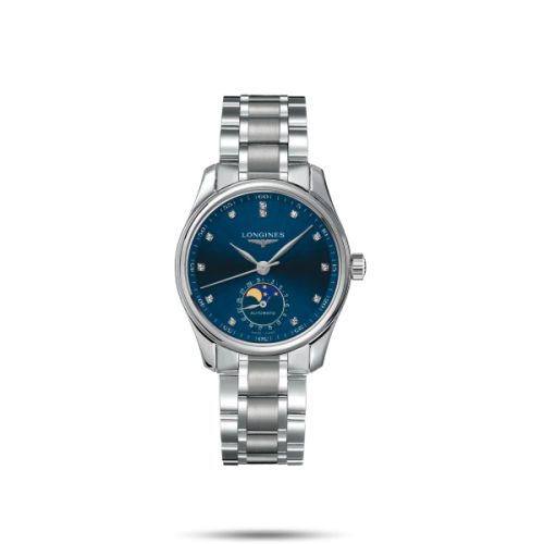 Longines Master Collection 34 Moonphase Stainless Steel / Blue-Diamond / Bracelet L2.409.4.97.6