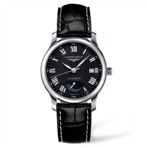 Longines Master Collection 38.5mm Power Reserve Stainless Steel / Black-Arabic / Alligator L2.708.4.51.7