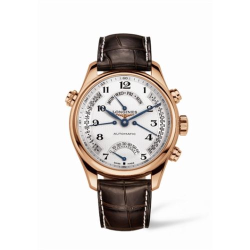 Longines Master Collection 44 Retrograde Pink Gold / Silver-Arabic / Alligator L2.717.8.78.3