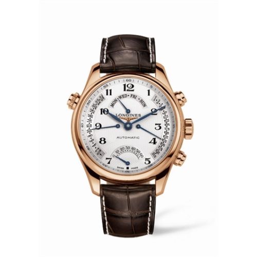Longines Master Collection 44 Retrograde Pink Gold / Silver-Arabic / Alligator XL L2.717.8.78.5