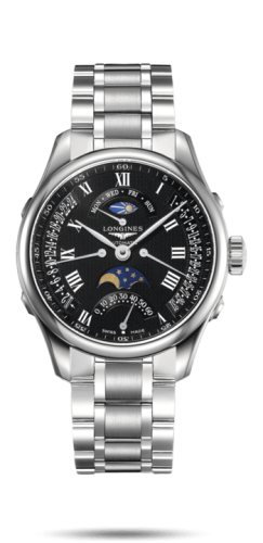 Longines Master Collection 41 Retrograde Moonphase Stainless Steel / Black-Roman / Bracelet L2.738.4.51.6