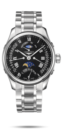 Longines Master Collection 44 Retrograde Moonphase Stainless Steel / Black-Roman / Bracelet L2.739.4.51.6