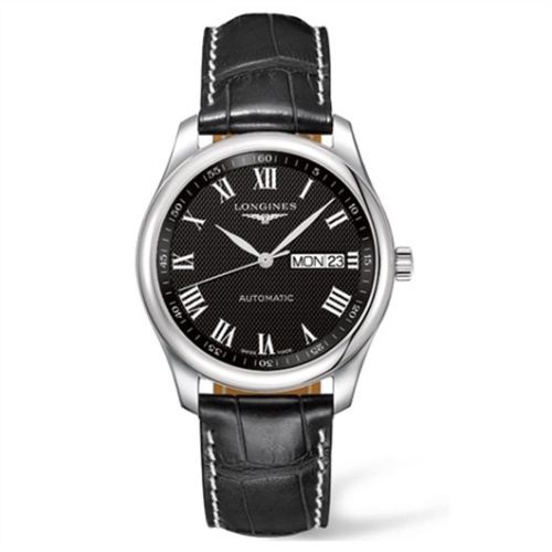 Longines Master Collection 38.5 Day Date Stainless Steel / Black-Roman / Alligator L2.755.4.51.8