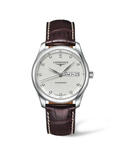 Longines Master Collection 38.5 Day Date Stainless Steel / Silver-Diamond / Alligator L2.755.4.77.3