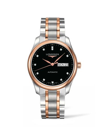 Longines Master Collection 38.5 Day Date Stainless Steel / Pink Gold / Black-Diamond / Bracelet L2.755.5.59.7