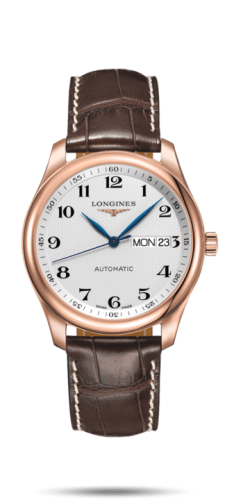 Longines Master Collection 38.5 Day Date Pink Gold / Silver-Arabic / Alligator XL L2.755.8.78.5
