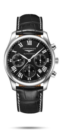 Longines Master Collection 42 Chronograph Stainless Steel / Black-Roman / Alligator XL L2.759.4.51.8