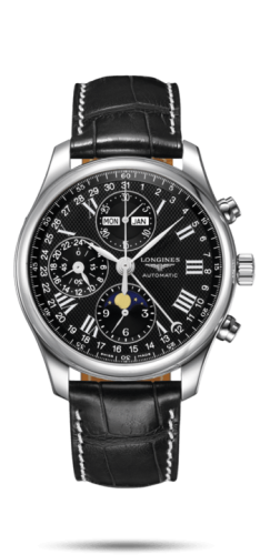Longines Master Collection 42 Chronograph Calendar Stainless Steel / Black-Roman / Alligator XL L2.773.4.51.8