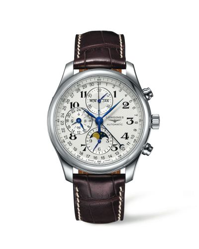 Longines Master Collection 42 Chronograph Calendar Stainless Steel / Silver-Arabic / Alligator L2.773.4.78.3