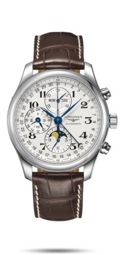 Longines Master Collection 42 Chronograph Calendar Stainless Steel / Silver-Arabic / Alligator XL L2.773.4.78.5