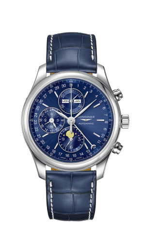 Longines Master Collection 42 Chronograph Calendar Stainless Steel / Blue / Strap L2.773.4.92.0
