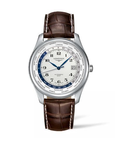 Longines Master Collection 42 World Time Stainless Steel / Silver-Arabic / Alligator L2.802.4.70.3