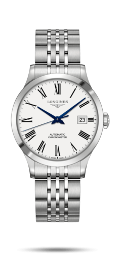 Longines Record 38.5mm Stainless Steel / White-Roman / Bracelet L2.820.4.11.6
