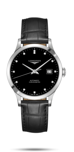 Longines Record 38.5mm Stainless Steel / Black-Diamond / Alligator L2.820.4.57.2