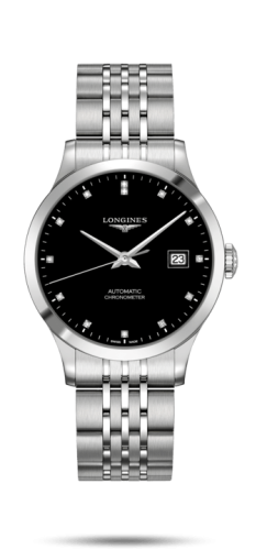 Longines Record 38.5mm Stainless Steel / Black-Diamond / Bracelet L2.820.4.57.6