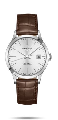 Longines Record 38.5mm Stainless Steel / Silver / Alligator L2.820.4.72.2