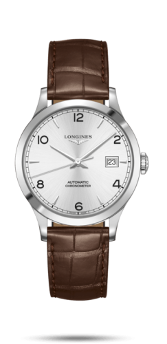 Longines Record 38.5mm Stainless Steel / Silver-Arabic / Alligator L2.820.4.76.2